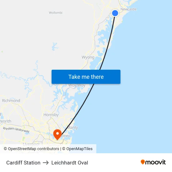 Cardiff Station to Leichhardt Oval map