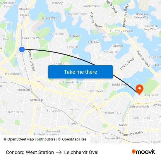 Concord West Station to Leichhardt Oval map