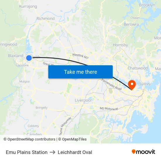 Emu Plains Station to Leichhardt Oval map