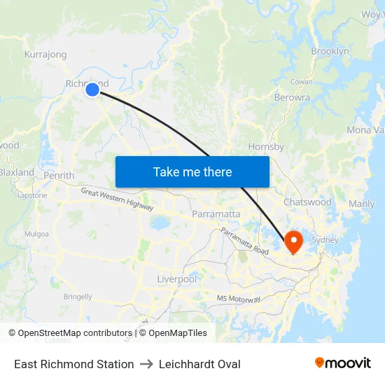East Richmond Station to Leichhardt Oval map