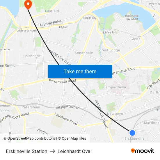 Erskineville Station to Leichhardt Oval map