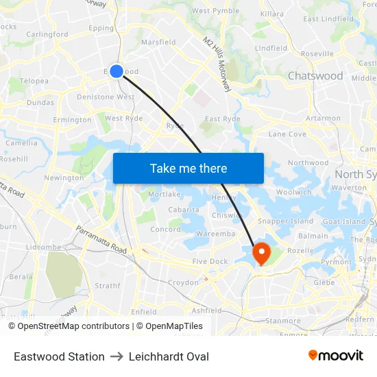 Eastwood Station to Leichhardt Oval map