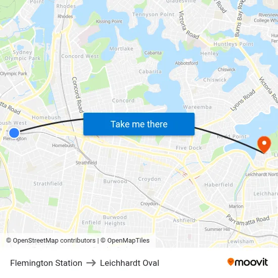 Flemington Station to Leichhardt Oval map