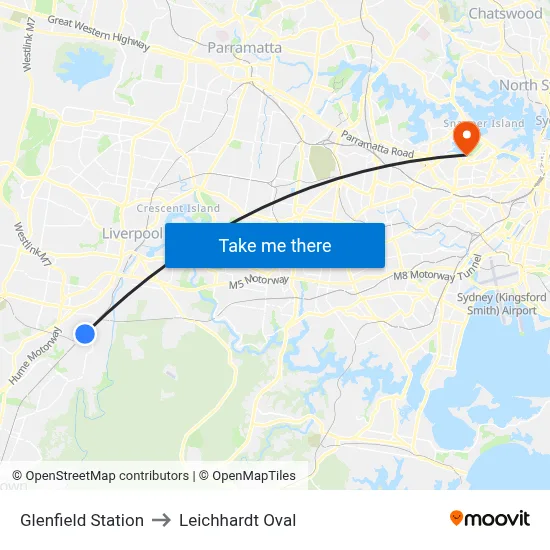 Glenfield Station to Leichhardt Oval map