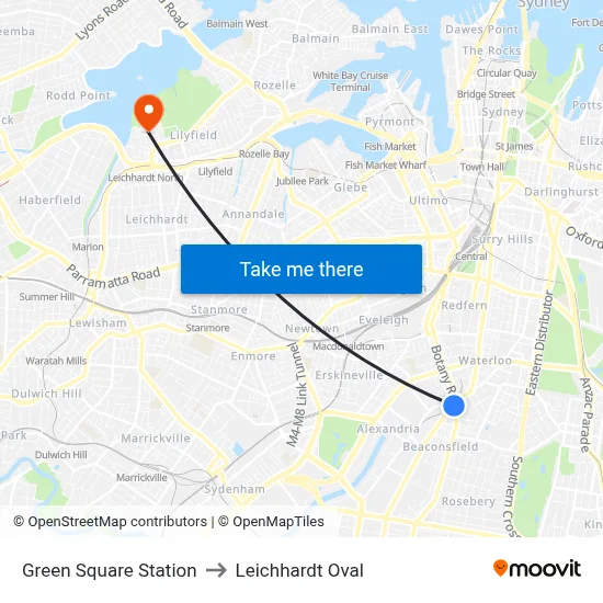 Green Square Station to Leichhardt Oval map