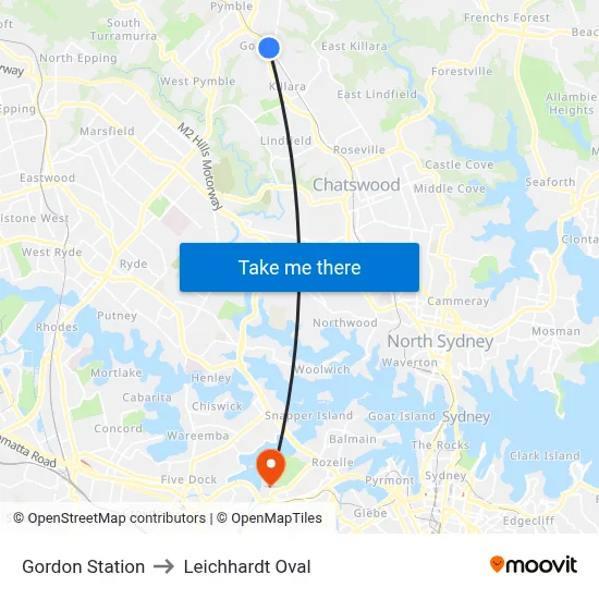 Gordon Station to Leichhardt Oval map