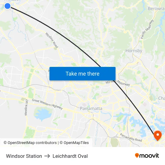 Windsor Station to Leichhardt Oval map