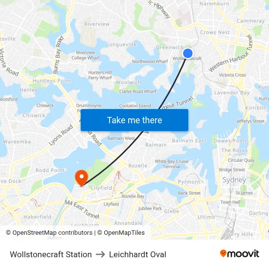 Wollstonecraft Station to Leichhardt Oval map