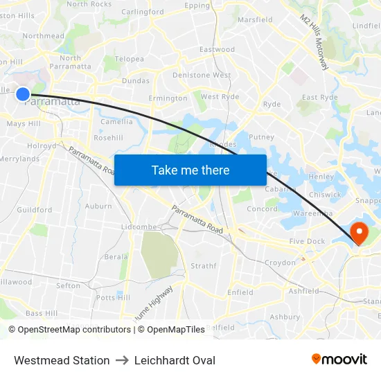 Westmead Station to Leichhardt Oval map