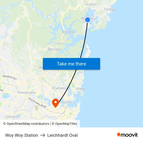 Woy Woy Station to Leichhardt Oval map