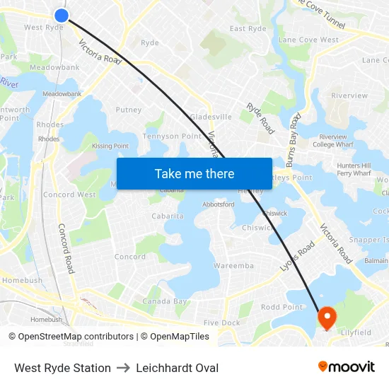 West Ryde Station to Leichhardt Oval map