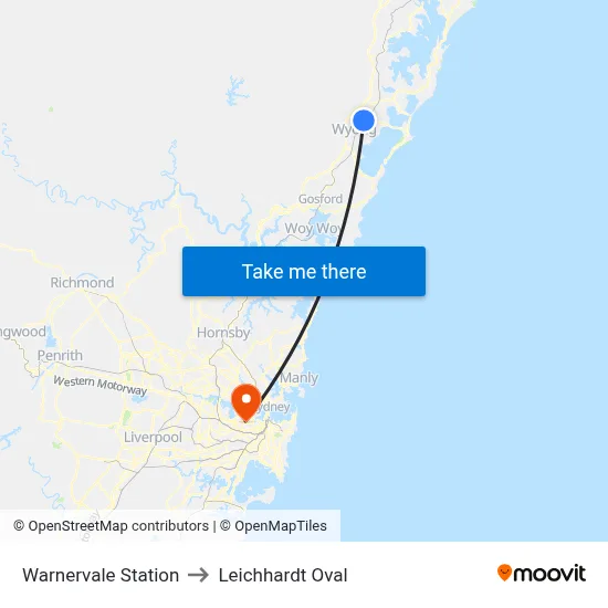 Warnervale Station to Leichhardt Oval map