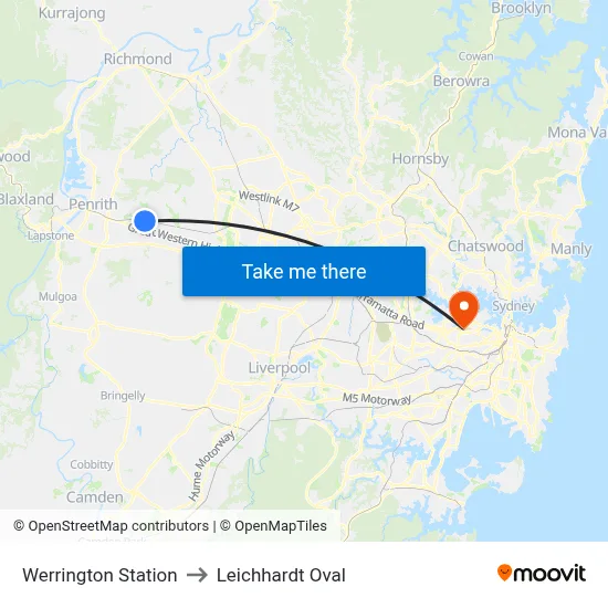 Werrington Station to Leichhardt Oval map