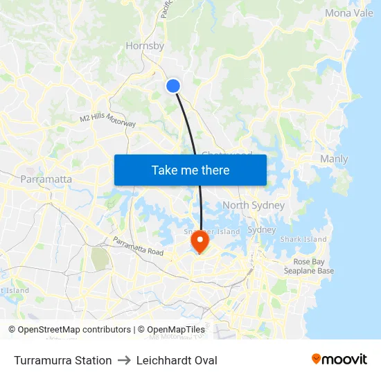 Turramurra Station to Leichhardt Oval map