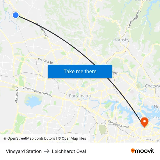 Vineyard Station to Leichhardt Oval map