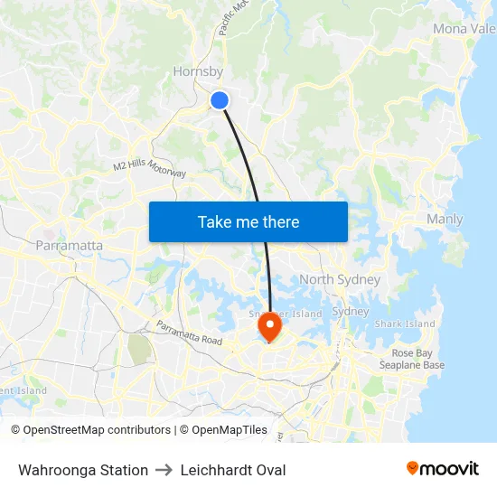 Wahroonga Station to Leichhardt Oval map