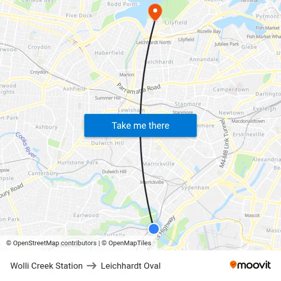 Wolli Creek Station to Leichhardt Oval map