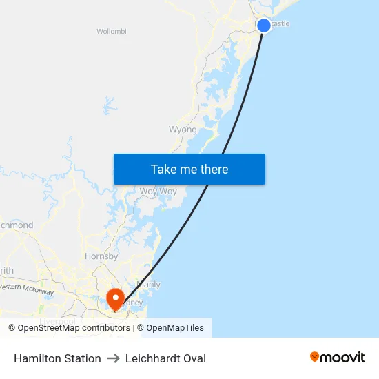Hamilton Station to Leichhardt Oval map
