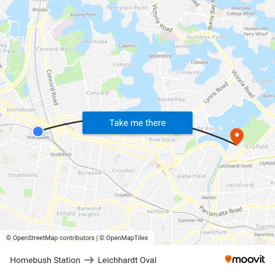Homebush Station to Leichhardt Oval map