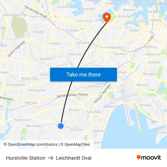 Hurstville Station to Leichhardt Oval map