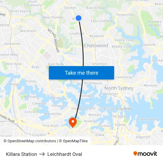 Killara Station to Leichhardt Oval map