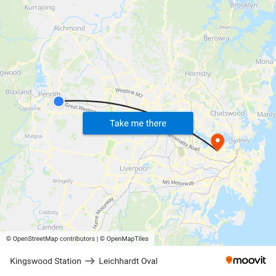 Kingswood Station to Leichhardt Oval map