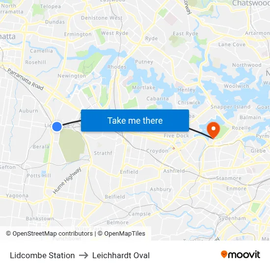 Lidcombe Station to Leichhardt Oval map