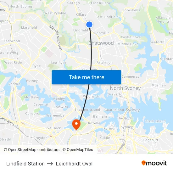 Lindfield Station to Leichhardt Oval map