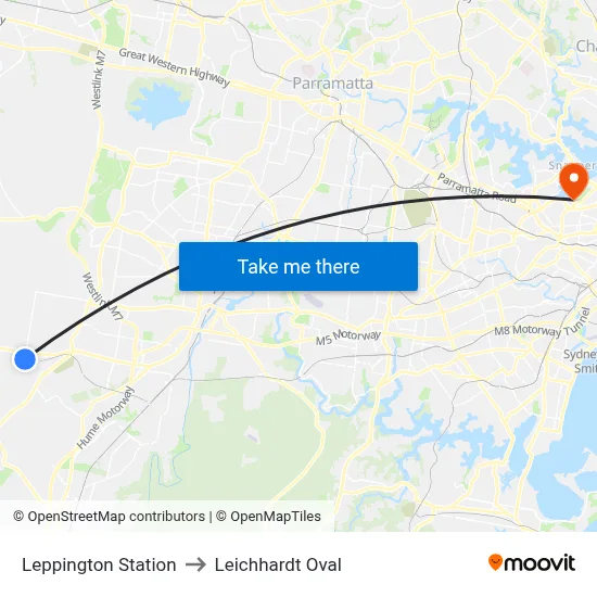 Leppington Station to Leichhardt Oval map