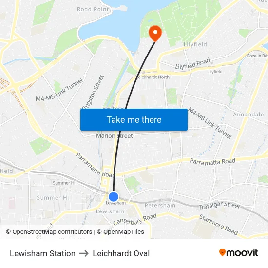 Lewisham Station to Leichhardt Oval map