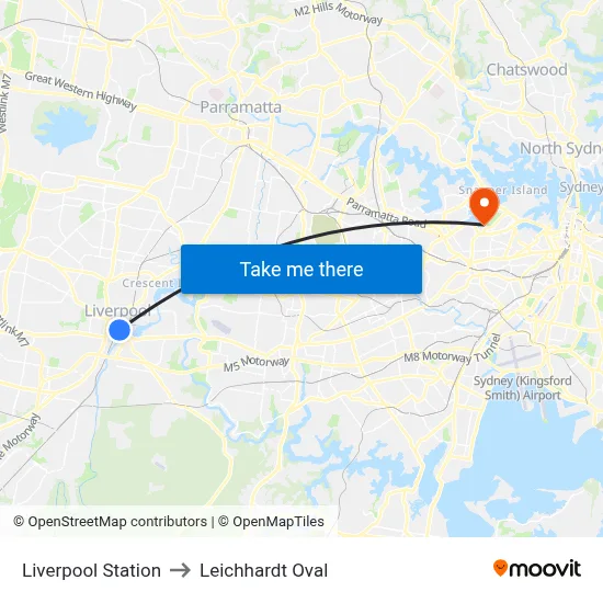 Liverpool Station to Leichhardt Oval map