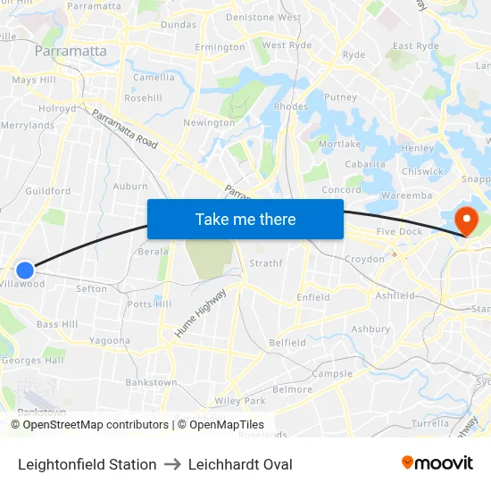 Leightonfield Station to Leichhardt Oval map