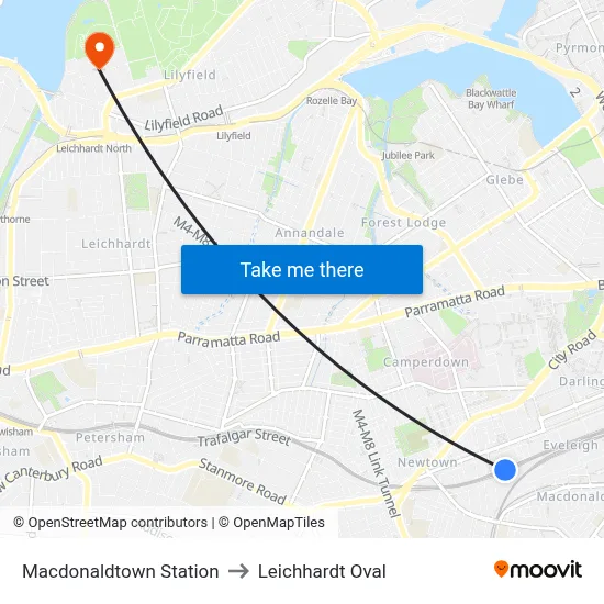 Macdonaldtown Station to Leichhardt Oval map