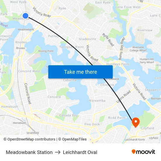 Meadowbank Station to Leichhardt Oval map