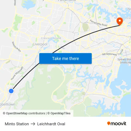 Minto Station to Leichhardt Oval map