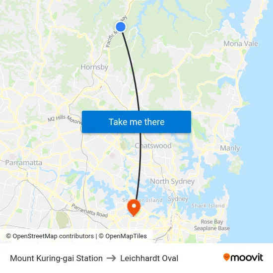 Mount Kuring-gai Station to Leichhardt Oval map