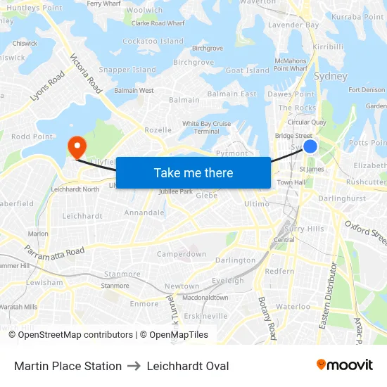 Martin Place Station to Leichhardt Oval map