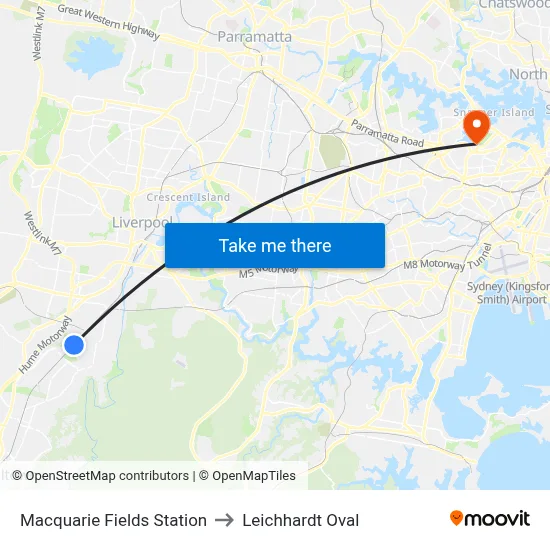 Macquarie Fields Station to Leichhardt Oval map