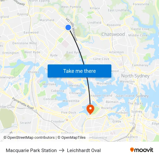 Macquarie Park Station to Leichhardt Oval map