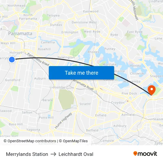 Merrylands Station to Leichhardt Oval map