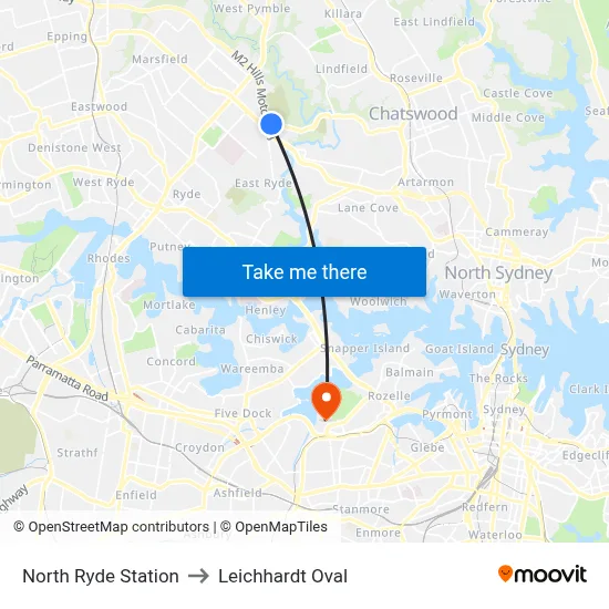 North Ryde Station to Leichhardt Oval map