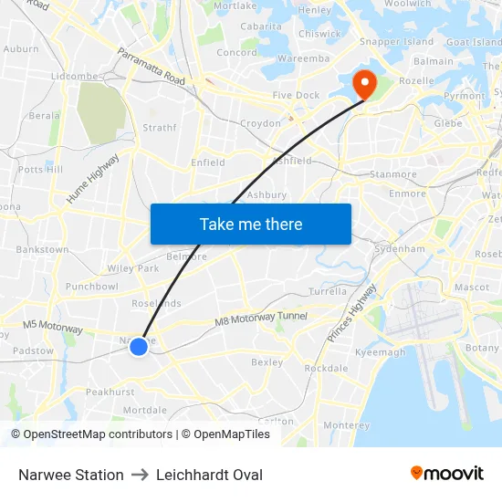 Narwee Station to Leichhardt Oval map