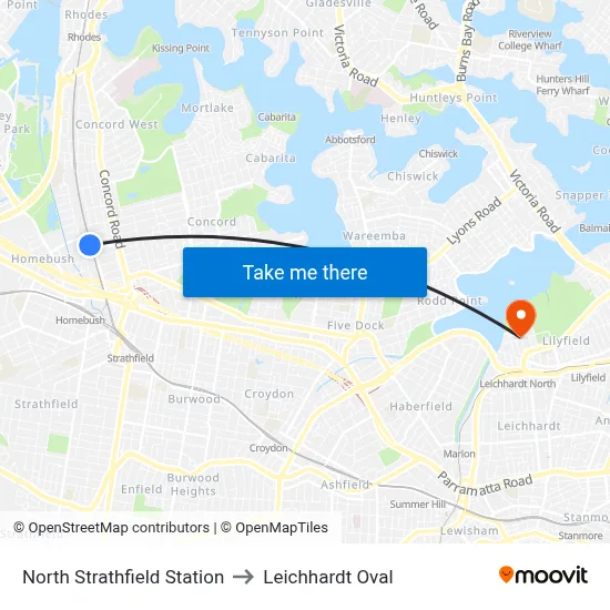 North Strathfield Station to Leichhardt Oval map