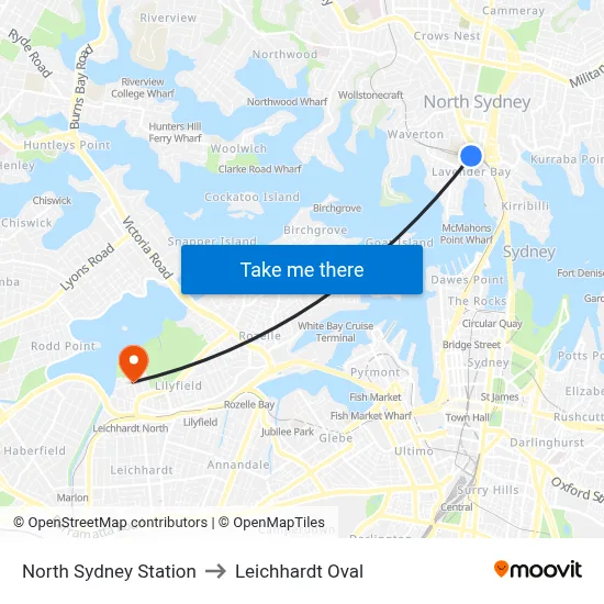 North Sydney Station to Leichhardt Oval map