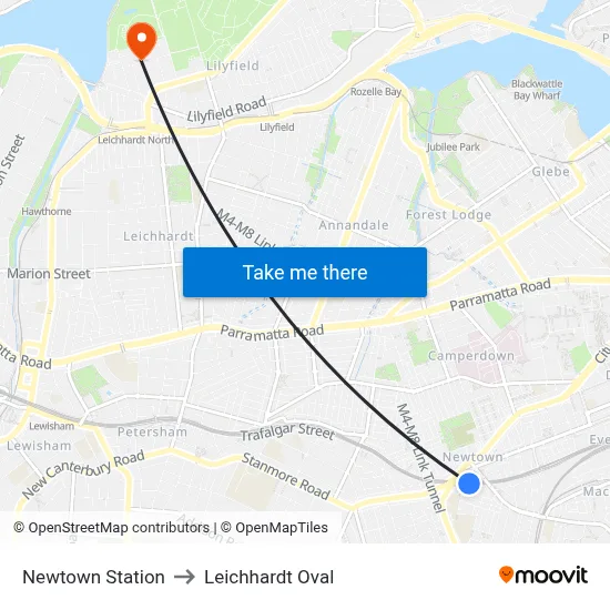 Newtown Station to Leichhardt Oval map