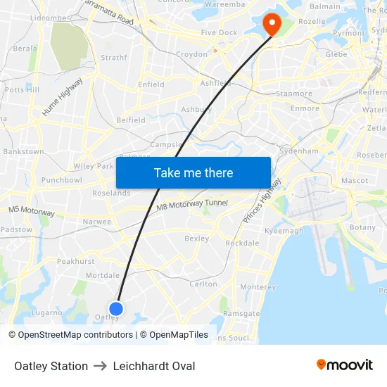 Oatley Station to Leichhardt Oval map
