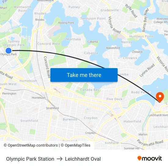 Olympic Park Station to Leichhardt Oval map