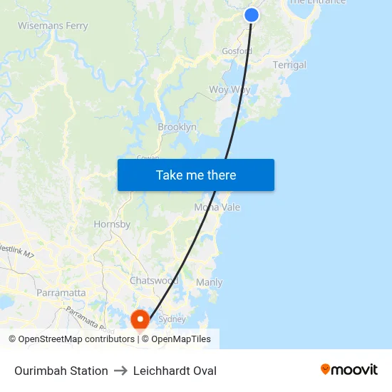 Ourimbah Station to Leichhardt Oval map