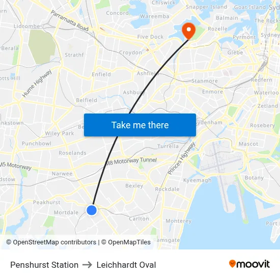 Penshurst Station to Leichhardt Oval map