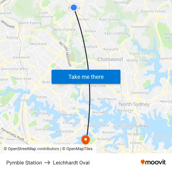 Pymble Station to Leichhardt Oval map